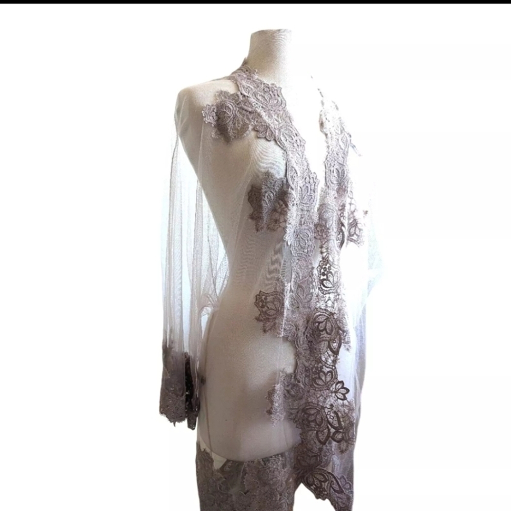 Amoralle Enchanting Robe Sheer Lace Cover Up 💕 TAUPE LACE Le Sexxy $475